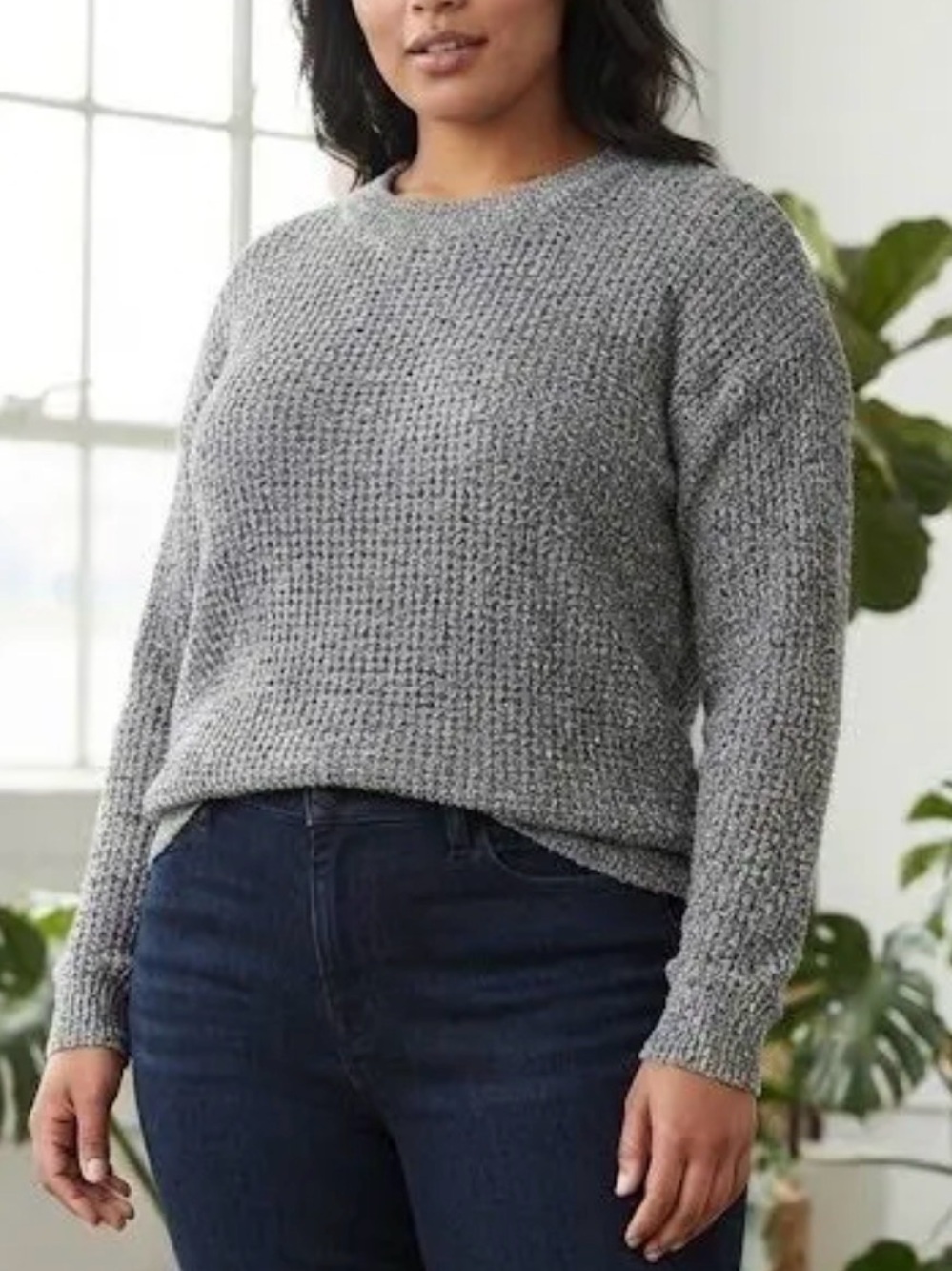 Time and Tru Gray Textured Crewneck Sweater